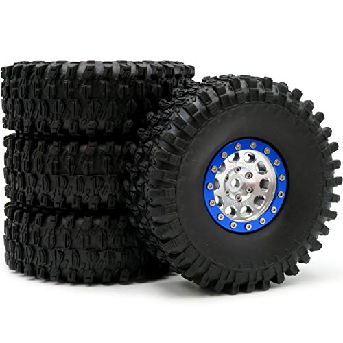 hobbysoul 4pcs RC 1.9 Super Swamper Crawler Tires Tyres Height 120mm/4.72inch & Aluminum 1.9 Beadlock Wheels Rims Hex 12mm Silver&Blue Color hobbysoul 4pcs RC 1.9 Super Swamper Crawler Tires Tyres Height 120mm/4.72inch & Aluminum 1.9 Beadlock Wheels Rims Hex 12mm Silver&Blue Color