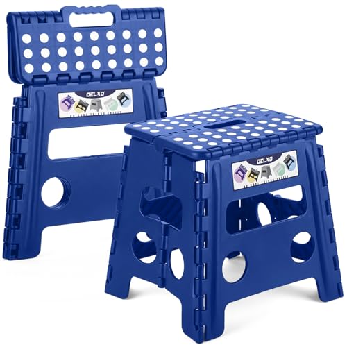Image of Delxo Folding Step Stool 13 inch 2 Pack,300 Lbs Step Stool for Kids&Adults | Foldable Step Stool,Non-Slip Foot Stools with Handle Lightweight Collapsible stools for Kitchen,Bathroom,Bedroom,Garden Blue