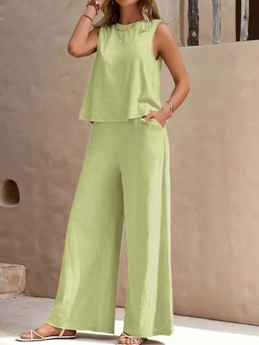 Image of ALL YOURS Women's 2 Piece Outfit Loose Tank Top and Wide Leg Pants Sets|co-ord set for women cord set for women lounge wear set for women coords set for women wear