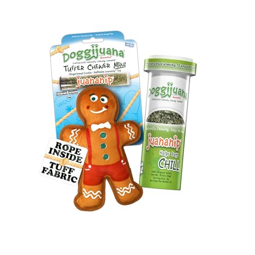 Image of Doggijuana Gingerbread & Juananip Bundle | Holiday Plush, Squeaky | Refillable squeaky plush dog toy + organic calming catnip; eases anxiety, stress & storms; drug-free, hand-harvested