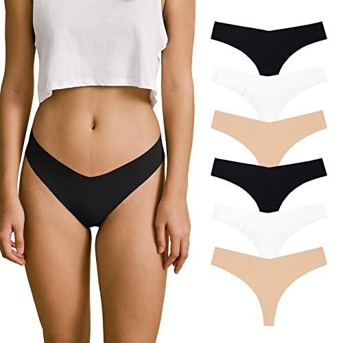 41+Dn5WgLPL - SHARICCA Tangas sin Costuras Mujer Elástico Thong Bragas para Mujer Cómodos Suaves Bikini Tanga 6 Pack(Multicolor-01-new1, S)