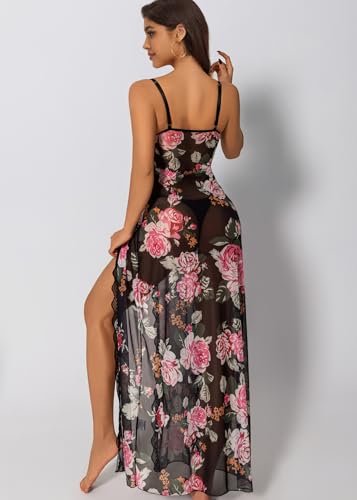 Women Lingerie Lace Babydoll Chemise Nightwear Sexy Mesh Nightdress Side Split Nightgown4