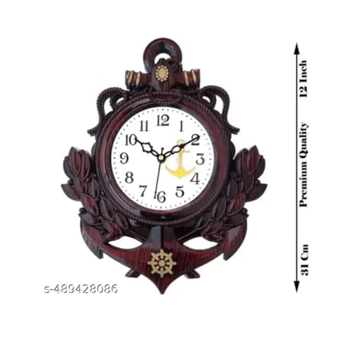 Image of Large Wall Clock - Silent Non-Ticking Analog Clock for Living Room, Bedroom, or Hall Decorative Round Home Decor Clock (Dark Brown-31x12) G