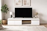 Meuble TV Blanc et Bois 160x40,5x39,6 cm – Meuble Bas Design Moderne avec 3 Portes et Nich...
