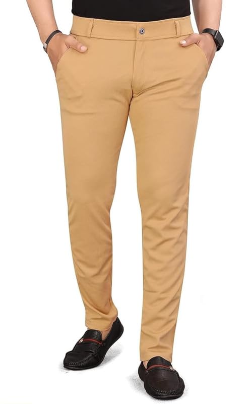Image of VIJETA Garments for Men Lycra Blend Formal Trousers ? Smart Fit Office Wear Pants with Elastic Waistband & Zip Fly