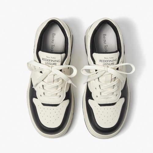 Image of BEAU TODAY Platform White Sneakers for Women,Leather Casual Tennis Shoes
