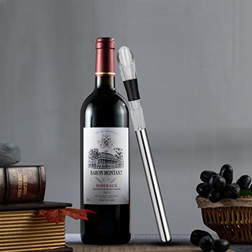 Foto von Weinkühler Set, Edelstahl Weinkühlstab mit Ausgießer, Flaschenkühler Weinkühler Stab Sektkühler, Weinzubehör Set für Weißwein & Rotwein, Geschenk für Weinliebhaber
