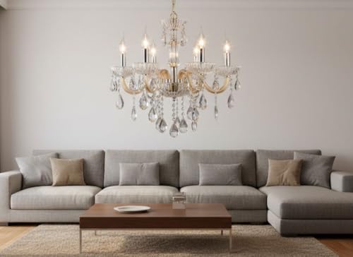 Image of Sanleen Antique Modern Contemporary Glass Chandelier Ceiling Lighting Lamp Hanging Chandelier (6 Lamp) (24 Inch) (Design 2)