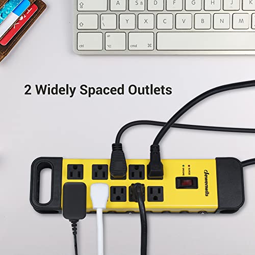 Dewenwils 10-Outlet Metal Surge Protector Power Strip With 15Ft Cord, Flat Plug, 15A Circuit Breaker, 1440Joules, Heavy Duty Industrial Power Strip For Garage, Workshop, Wall Mountable, Ul Listed #TOP3