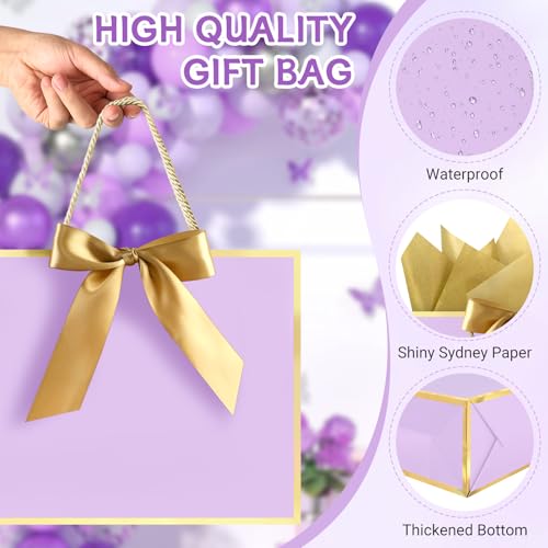 Image of JMANNI Gift Bags with Handles, 13 inch Medium Gift Bags with Tissue Paper | 2 Pcs Light Purple Bags, 4 Tissue Paper and 2 Cards, for Baby Shower, Wedding Bridal Shower, Birthday Party