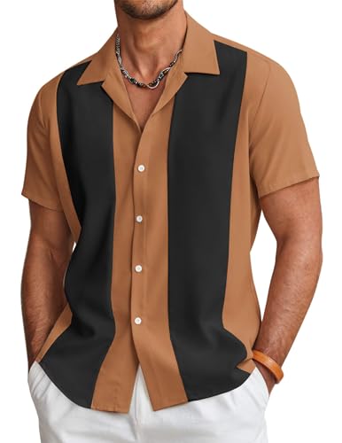 Image of COOFANDY Men's Vintage Bowling Shirt Short Sleeve Button Down Summer Cuba Beach Shirts