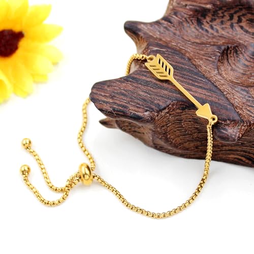 Image of Forged Stainless Steel Arrow Charm Slider Adjustable Bracelet, Men for Women Valentine's Day Birthday Gift for Lover