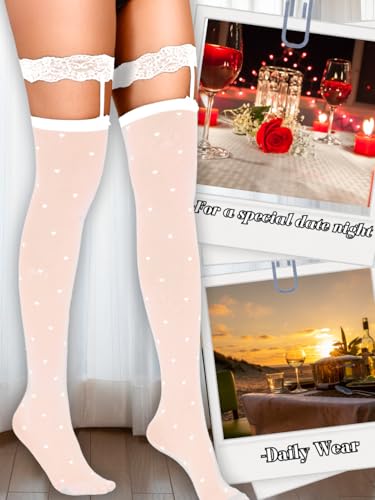 Image of ShawGobow Heart Thigh High Stockings,Petite Size Sheer Mesh Garter Stocking,Sexy Knee Highs For Women Vday Date Fits 00-6