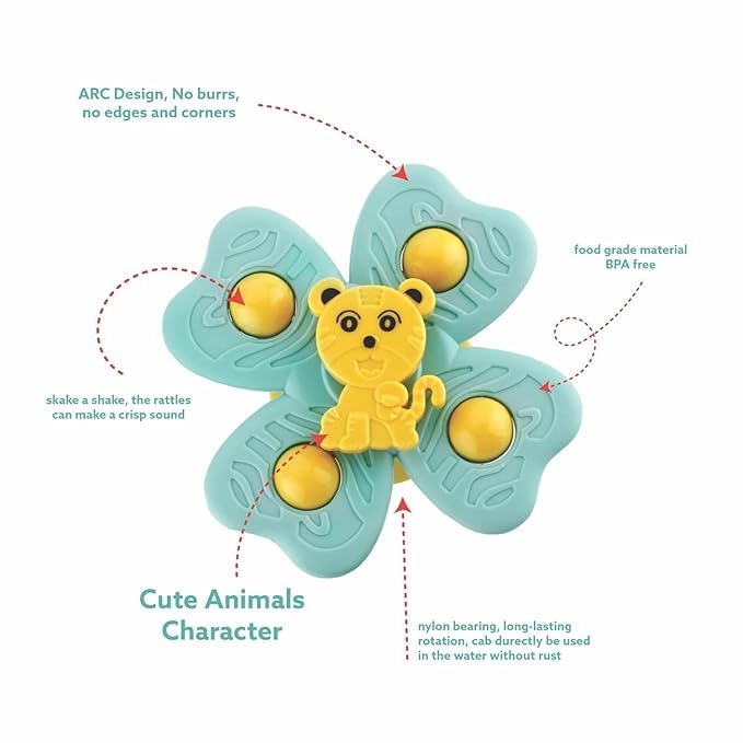Image of ToyTastic Strong Suction Cup Fidget Rotating Sensory Bath Toys for Baby 6 12 18 Months Airplane Car Travel Table & Window Toys for 1 2 Years Old Toddler Boys and Girls