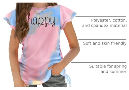 Image of Arshiner Girls T Shirts Ruffle Short Sleeve Ruched Knot Side Tunic Blouse Summer Tee Tops