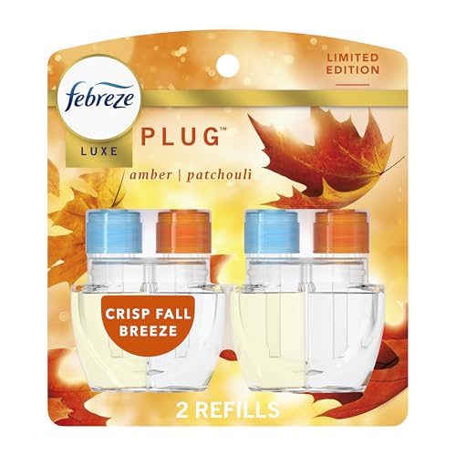 Febreze Plug In Air Freshener, Odor-Fighting Scented Oil Refill, Air Fresheners for Home and Bathroom and Kitchen, Long Lasting for Strong Odors, Crisp Fall Breeze Scent, 0.87oz Refills, 2 Count