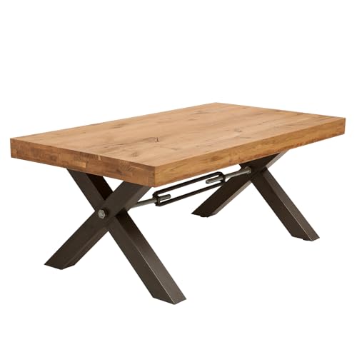 invicta INTERIOR Massiver Couchtisch Thor 110cm Wild Eiche geölt im Industrial Design Wohnzimmertisch Holztisch Tisch