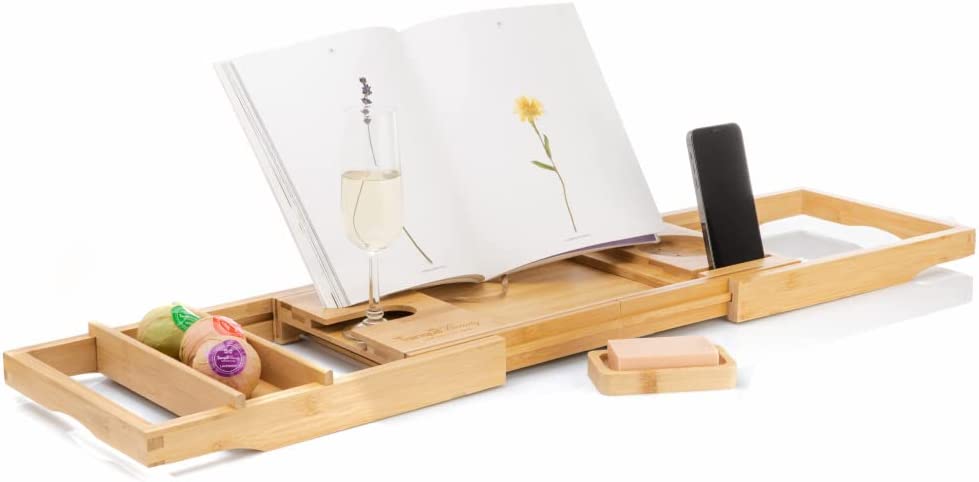 Plateau De Baignoire Réglable Et Multifonction - Support IPad, Livres, Vin & Collations - Idéal Spa Maison & Cadeau Femme