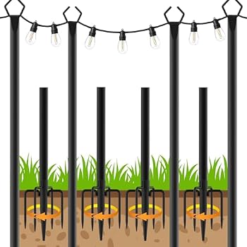 LETIANPAI 4 Pack String Light Poles,10 Ft Light Poles for Outside String Lights,Outdoor Lights Pole with Fork,Metal Poles Stand for Patio Deck Backyard