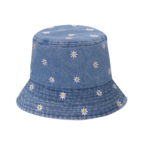 WXNZJ Bucket Hat Little Daisy Embroidered Cotton Summer Jeans Bucket Hat Cap for Women Spring Fisherman Hat Outdoor Travel Sunshade WXNZJ Bucket Hat Little Daisy Embroidered Cotton Summer Jeans Bucket Hat Cap for Women Spring Fisherman Hat Outdoor Travel Sunshade