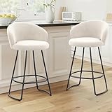 Apeaka Velvet Counter Height Bar Stools Set of 2, 24' Upholstered Barstools Modern Bar Stools with Back, Counter Stool Bar Chairs Ivory