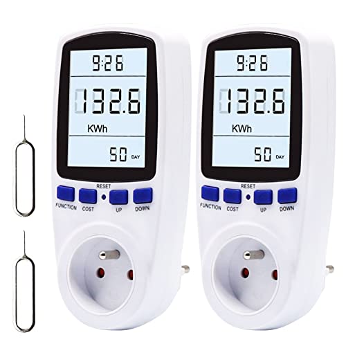 Wepai Stromzähler, Wattmeter, Stromzähler mit 7 Modi und LCD-Display, zur Überwachung der Messung, Stromverbrauch von elektrischen Geräten, 2 Packungen Cover