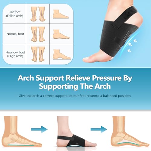 Arch Support Braces for Women Men, Adjustable Arch Support Bands for Feet, Arch Wraps Compression Sleeves with Arch Pad for Foot Support