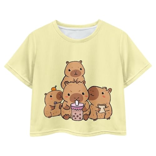 Image of Girls Crop Tees Crew Neck Casual Short Sleeve T Shirts Kids Loose Soft Comfortable Tees Blouses Shirt for Little Girl