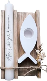Alles Liebe zur Konfirmation - Geschenkset - Kerze Stabkerze - mit Fisch Kerzenständer - in Holzbox Holzverpackung - Geschenk - Kirche