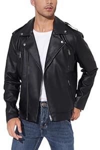 Fahsyee Lederjacke Herren, Kunstlederjacke Bomber Männer Motorrad Revers Zip-Up Slim Fit Biker Mantel Schwarz S