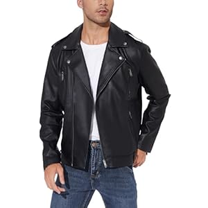 Fahsyee Faux Leather Jacket Men – Black Bomber Jackets Motorcycle Stand Collar Lightweight Zip-Up Slim Fit Biker Coat