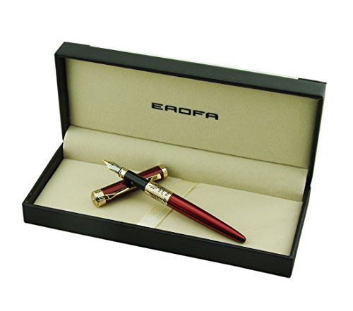 erofa REGAL Dragon & Phoenix Collection Fountain Pen Red Color, Classic Design, Medium Nib Gift Box Set & Ink Refill Converter