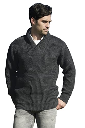 Aran Crafts Men's Shawl Rib Sweater, 100% Wool, Made in Ireland