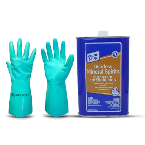 Premium Odorless Mineral Spirits Klean Strip Low Odor Mineral Spirit for Thinning Oil-Based Paints Cleaning & Degreasing with Protective Omni Depot Gloves 1 Quart