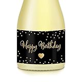 Ideas for Woman's Happy Birthday Party Gift, Decorations, Favors, Set of 20 Sparkling Fun Black & Gold Mini-Champagne or Wine Bottle Labels, Celebrate BFF, Sister, Dorm Roommate, Fiancée, Girlfriend