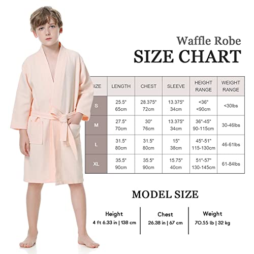 Toptie Kids Cotton Bathrobe Waffle Kimono Spa Party Robe, Children's Hotel Bathrobe With Pockets-Pink-M #TOP3