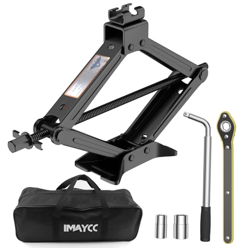 IMAYCC Gato para Coche 2t, Gato de Tijera 2t con Mango de trinquete, Kit de Gato de Coche, Gato de Coche portátil para Coches, Camiones, berlinas, Furgonetas, monovolúmenes.