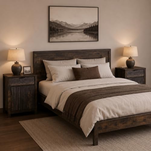 Image of Finnhomy Set of 2 Rustic Nightstand with Drawer, 18.8 inchWide Bedside Table with Storage, Heavy-Duty End Table