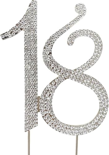 Number 18 Happy Birthday Cake Toppers for Girls & Women, 18th Birthday/Quinceanera Cake Topper Sign (Silver)