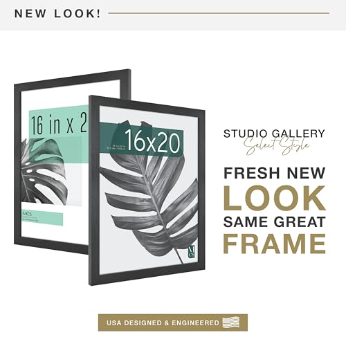 MCS Studio Gallery 16x20 Poster Frame Black Woodgrain, Vertical & Horizontal Wall Hanging Large Picture Frame for Photos, Posters & Art Prints (2-Pack)