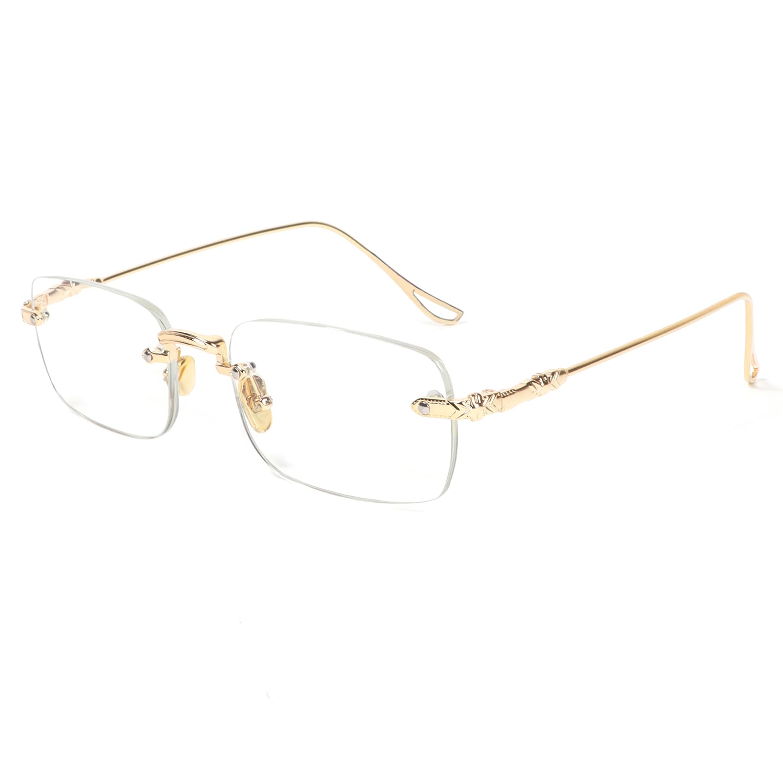 MMOWW Rimless Lesebrille für Damen Herren Blaulichtfilter Brille Stylisch Rechteckig Leichte Metall Leser