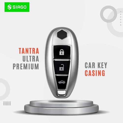 Image of SIAGO TPU Key Cover Compatible with Maruti Suzuki Baleno, Vitara Breeza, S Cross, Ciaz, Swift, Ignis, 3 Button Smart Key Cover (Grey Pack of 2)