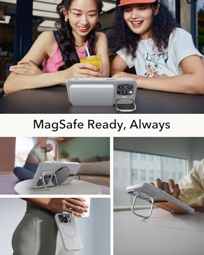 Image of ESR for iPhone 16 Pro Case, Silicone Case with Stand, Compatible with MagSafe, Military-Grade Protection, Built-in Camera Stash Stand, Magnetic Phone Case for iPhone 16 Pro, Cloud Series, Grey