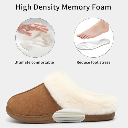Image of Evshine Warm Knit House Slippers for Women Comfy Wool-Like Lined Chenille Slippers with Memory Foam and Indoor Outdoor Soles