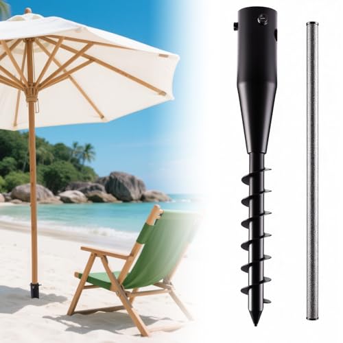 Robuste Pied Parasol et Ancrage Sechoir Parapluie, Piquet de Terre à Spirale 6 Tours pour Parasol de Plage, Jardin et Terrasse, Léger avec Boutons Réglables...