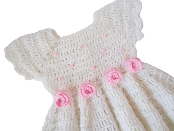 Crochet White Baby Dress Whit Daizy, Baby Shower Roses, Newborn Girl Outfit2