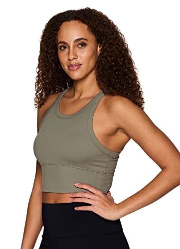Rbx Women's Low Impact Super Soft Racerback Longline Yoga Sports Bra Solid Olive M #TOP4