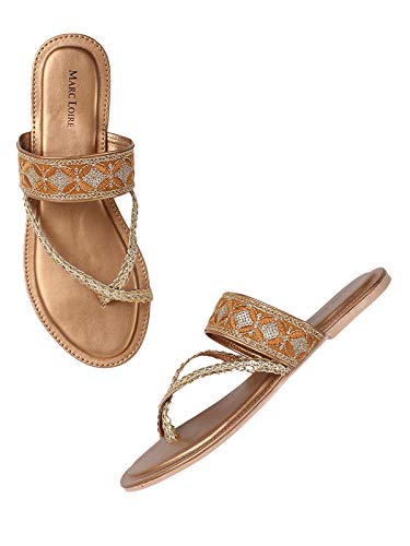 Marc Loire Womens Tan Brown Embroidered Ethnic Flip Flop Flats footwear, 7 UK (B08S7DS71Y) Amazon Price History, Amazon Price Tracker