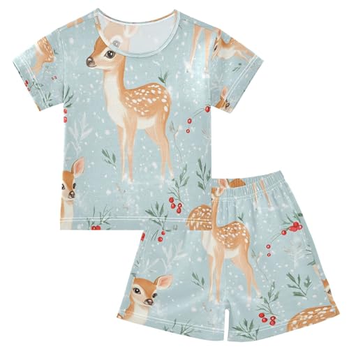 senya Short Sleeve Pajamas Sets Summer Cotton Sleepwear Christmas Deer Snow Cherry