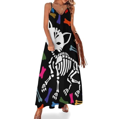 Robe été chat squelette femme robe maxi sans manches plage